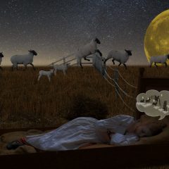 illustration of girl counting sheep in her bed